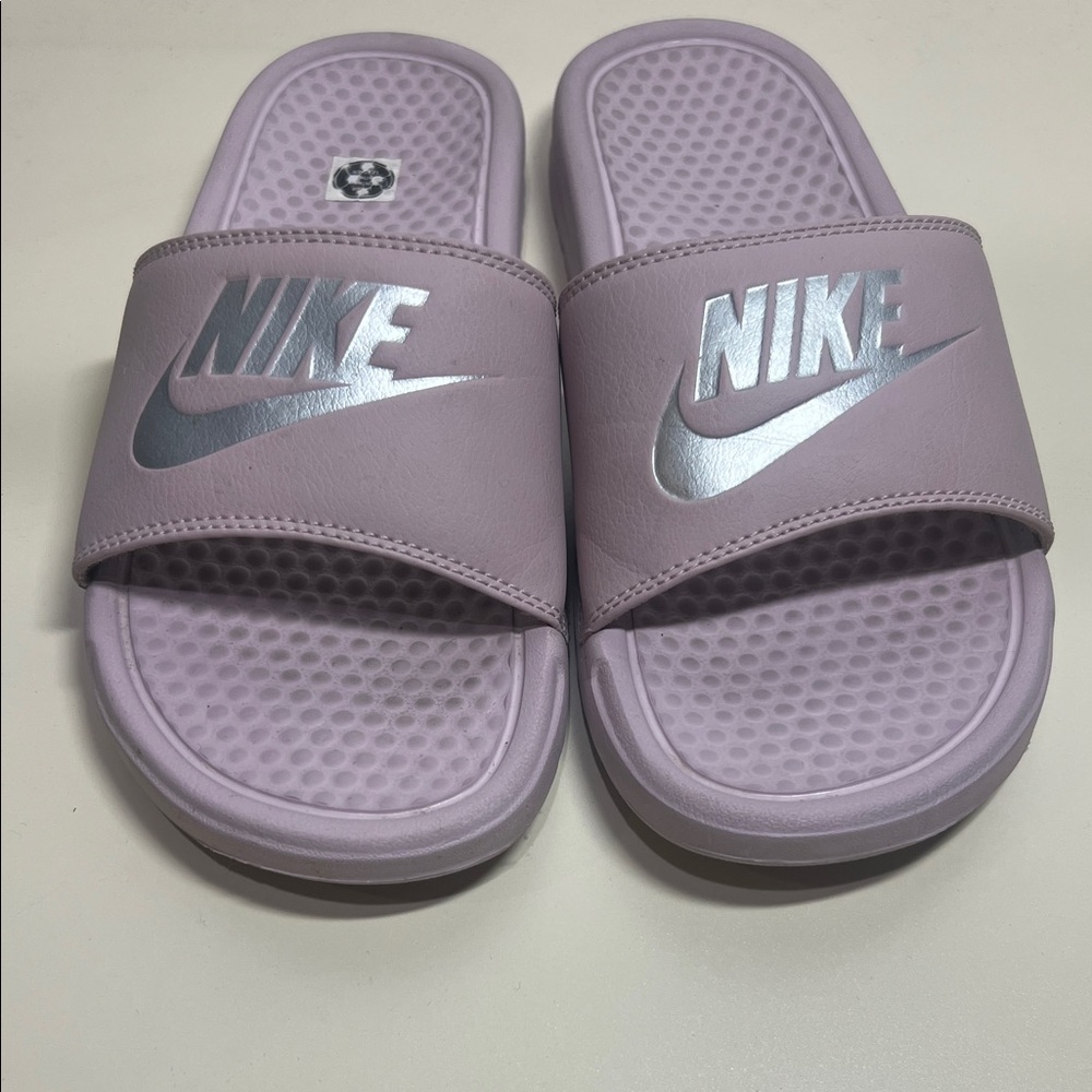 Nike Pastel Purple Slides with Metallic Logo
